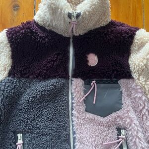Coach Purple and Cream Color Block Sherpa Jacket